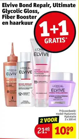 Kruidvat Elvive Bond Repair, Ultimate Glycolic Gloss, Fiber Booster en Haarkuur aanbieding