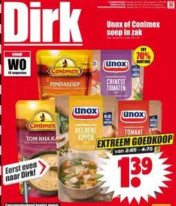 Dirk Unox of conimex soep in zak aanbieding