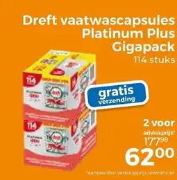 Trekpleister Dreft vaatwascapsules Platinum Plus Gigapack aanbieding