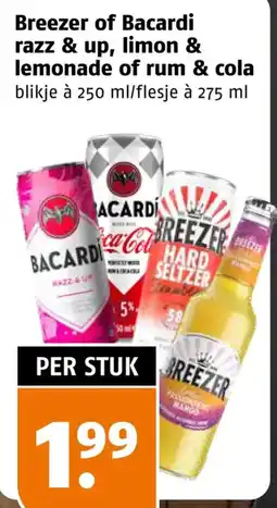 Poiesz Breezer of Bacardi razz & up, limon & lemonade of rum & cola aanbieding