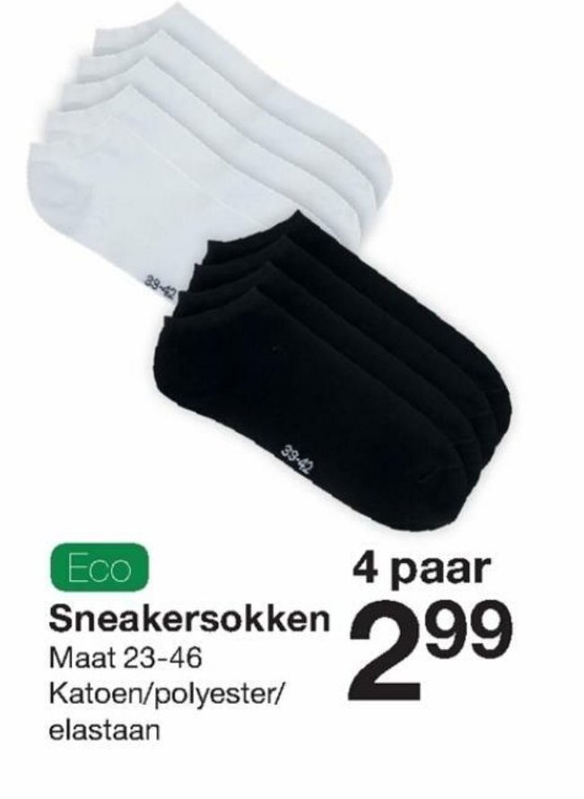 Eco Sneakersokken maat 23-46 4 paar aanbieding bij Zeeman
