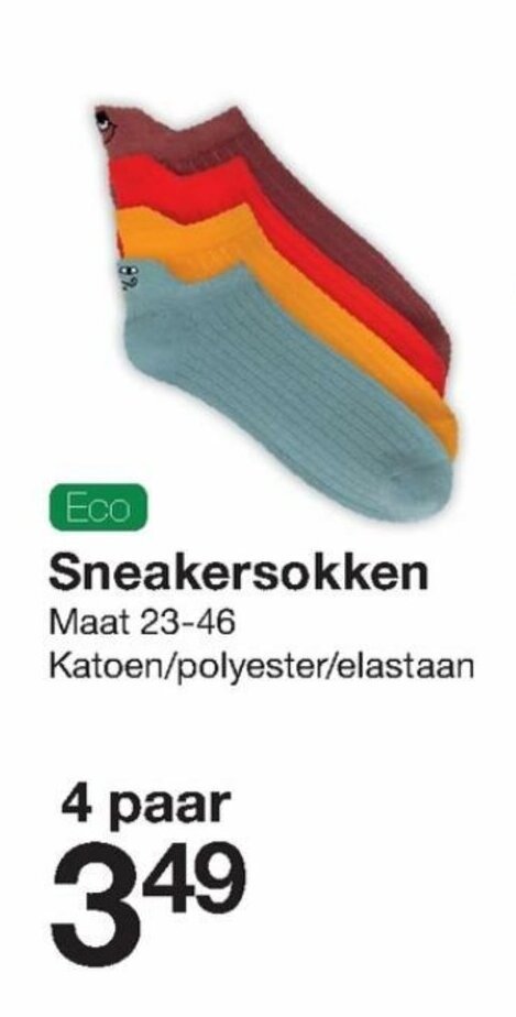 Eco Sneakersokken maat 23-46 4 paar aanbieding bij Zeeman