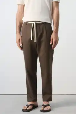 Wehkamp Mango Man slim fit chino met linnen - donkerbruin aanbieding