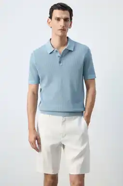 Wehkamp Mango Man regular fit gebreide polo - turquoise aanbieding