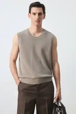 Wehkamp Mango Man katoenen regular fit gebreide spencer - middenbruin aanbieding