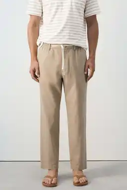Wehkamp Mango Man relaxed fit casual broek met linnen - lichtbeige aanbieding