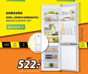 Expert Samsung Koel-/Vriescombinatie RB36T672CWW/EF WIT 193,5 cm hoog aanbieding