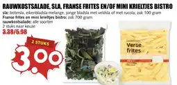 De Boerenschuur rauwkostsalade, sla, franse frites en/of mini krieltjes bistro aanbieding