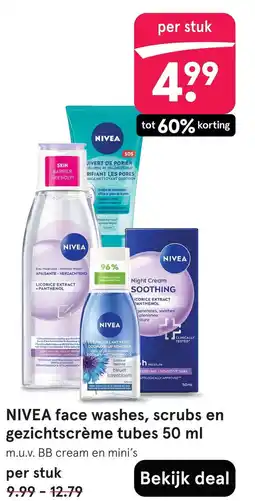 Etos NIVEA face washes, scrubs en gezichtscrème tubes 50 ml aanbieding
