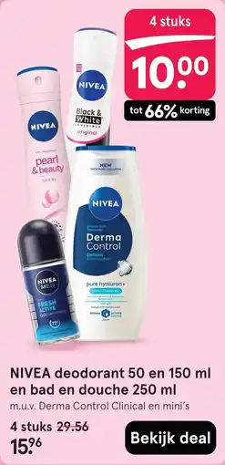 Etos NIVEA deodorant 50 en 150 ml en bad en douche 250 ml aanbieding
