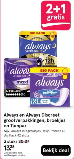 Etos Always en Always Discreet grootverpakkingen, broekjes en Tampax aanbieding