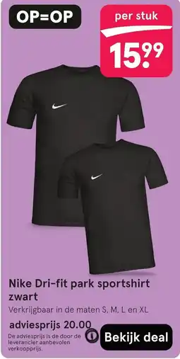 Etos Nike Dri-fit park sportshirt zwart aanbieding