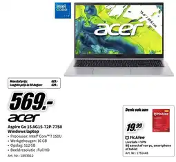 MediaMarkt Acer aspire go 15 ag15-72p-77s0 aanbieding