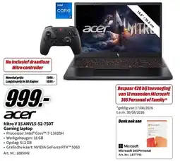 MediaMarkt acer Nitro V 15 ANV15-52-750T aanbieding