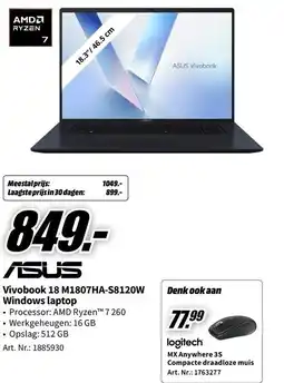 MediaMarkt Asus vivobook 18 m1807ha-s8120w aanbieding