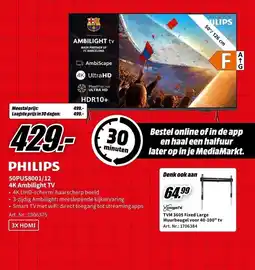MediaMarkt Philips 50pus8001/12 4k ambilight tv aanbieding