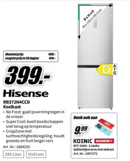 MediaMarkt Hisense RB372N4CCD Koelkast aanbieding