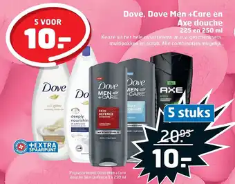 Trekpleister Dove, dove men + care en axe douche 225ml aanbieding