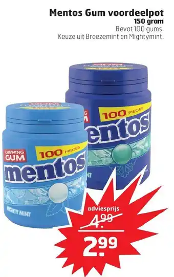 Trekpleister Mentos gum voordeelpot 150g aanbieding