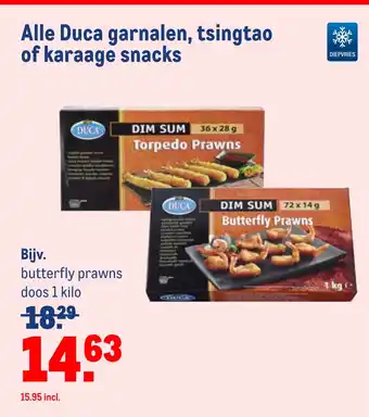 Makro Alle Duca garnalen, tsingtao of karaage snacks aanbieding