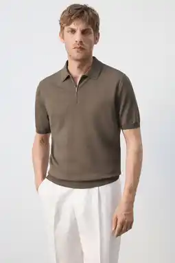 Wehkamp Mango Man slim fit gebreide polo - middenbruin aanbieding