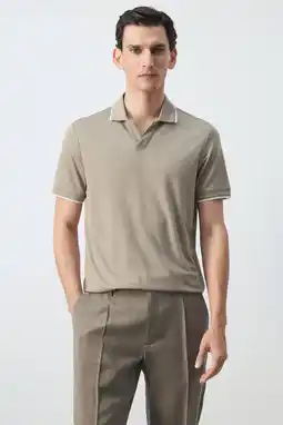 Wehkamp Mango Man slim fit polo - lichtbeige aanbieding