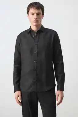 Wehkamp Mango Man regular casual overhemd met linnen zwart aanbieding