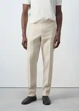 Wehkamp Mango Man linnen slim fit pantalon - lichtbeige aanbieding