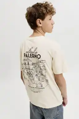 Wehkamp JACK & JONES JUNIOR T-shirt met backprint ecru aanbieding