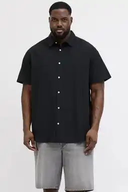 Wehkamp JACK & JONES PLUS SIZE regular casual overhemd met linnen zwart aanbieding