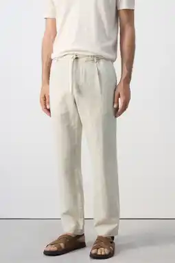 Wehkamp Mango Man slim fit broek met linnen - lichtbeige aanbieding