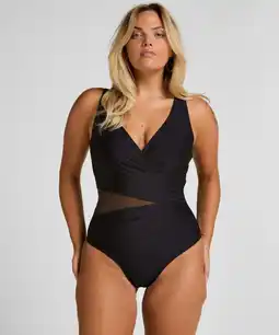 Hunkemoller Hunkemöller Badpak Shaping Shell Mesh Zwart aanbieding