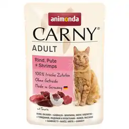 Zooplus 24x85g Maaltijdzakjes Rund, Kalkoen + Garnalen Animonda Carny Kattenvoer aanbieding