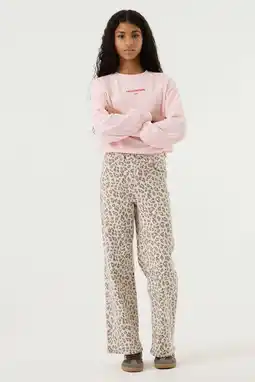 Wehkamp Garcia highwaist wide leg jeans met panterprint ecru aanbieding