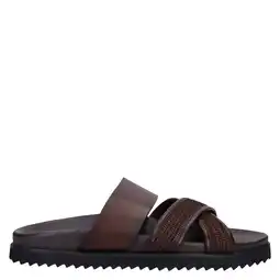 Wehkamp Manfield leren slippers donkerbruin aanbieding