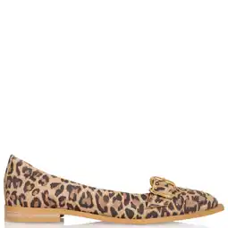 Wehkamp DWRS leren loafers met panterprint met siergesp beige/zwart aanbieding