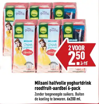 ALDI Milsani halfvolle yoghurtdrink roodfruit-aardbei 6-pack aanbieding