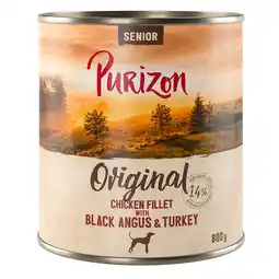 Zooplus 6x 800g Purizon Senior Kipfilet met Black Angus rund Kalkoen natvoer voor honden aanbieding