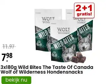 Zooplus 3x180g Wild Bites The Taste Of Canada Wolf of Wilderness Hondensnacks aanbieding