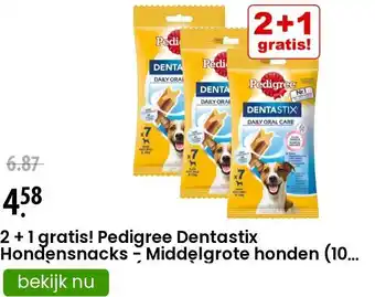 Zooplus 2 + 1 gratis! Pedigree Dentastix Hondensnacks - Middelgrote honden (10-25 kg), 15 stuks (384 g) aanbieding