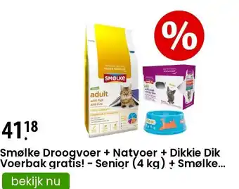 Zooplus Smølke Droogvoer + Natvoer + Dikkie Dik Voerbak gratis! - Senior (4 kg) + Smølke Soft Paté Variatie Box (16 x 80 g) aanbieding