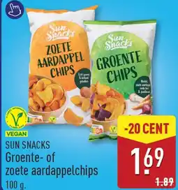 ALDI Sun snacks groente of zoete aardappelchips aanbieding