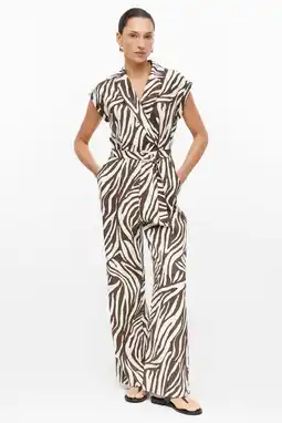 Wehkamp s.Oliver BLACK LABEL regular fit jumpsuit met ceintuur, zebraprint en linnen - bruin aanbieding