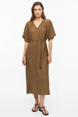 Wehkamp s.Oliver viscose midi jurk met ceintuur - bruin aanbieding