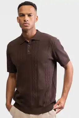 Wehkamp Redefined Rebel regular polo bruin fijn gebreid aanbieding