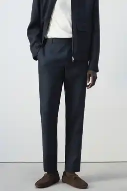 Wehkamp Mango Man slim pantalon met linnen donkerblauw aanbieding