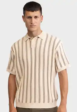 Wehkamp Redefined Rebel boxy gestreepte polo gebreid beige aanbieding