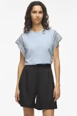 Wehkamp VILA katoenen regular fit top - lichtblauw aanbieding