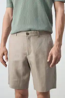 Wehkamp Mango Man linnen slim fit chino short - middenbruin aanbieding