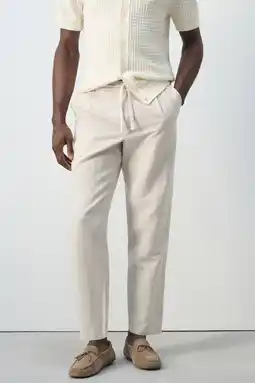 Wehkamp Mango Man slim casual broek met linnen ecru aanbieding